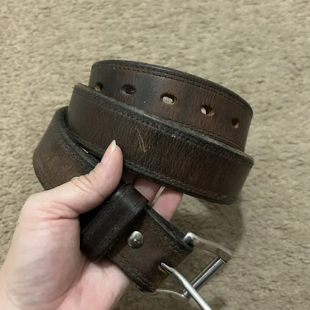 Hanks Belts Mens Size 38 Bison Leather Belt Brown Made in USA